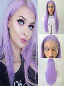 13x4 Inch Synthetic Straight Purple 24 Inch Long Lace Front Wig For Everyday Wear - Purple - View 3