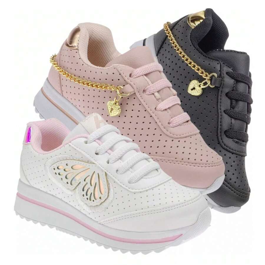 Children's Tennis Shoes For Girls Women's Shoes Kit With 3 Pairs - 彩色 - 查看 1