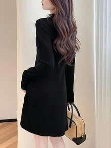 Elegant Fashionable Slim Fit Knitted Sweater Dress, Spring/Fall