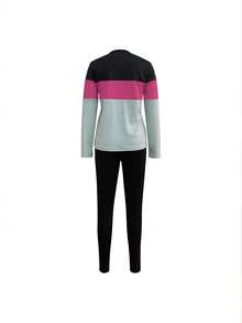 2pcs/Set Fashionable Color Block Crew Neck Long Sleeve T-Shirt And Pants Set, Spring/Autumn/Winter