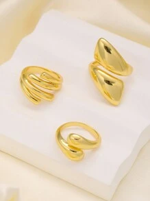 3pcs Fashionable Stainless Steel Geometric Water Drop Rings For Women, Suitable For Party, Gathering, Daily Wear , Gold Color Jewelry