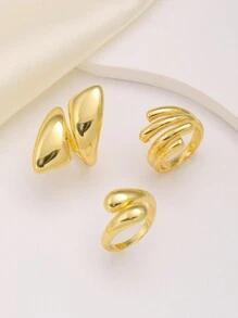 3pcs Fashionable Stainless Steel Geometric Water Drop Rings For Women, Suitable For Party, Gathering, Daily Wear , Gold Color Jewelry