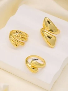 3pcs Fashionable Stainless Steel Geometric Water Drop Rings For Women, Suitable For Party, Gathering, Daily Wear , Gold Color Jewelry