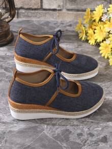 Dép xỏ ngón thoải mái cho nữ có gót đế xuồng, đế rơm dệt, dép thể thao công sở nhẹ nhàng cho nữ - Màu xanh lam - Xem 7