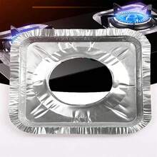 10 件铝箔燃气灶防油罩，方形耐高温燃气灶防水防油罩清洁垫，适用于厨房炉灶、厨房、厨房用品、食物、烹饪、露营、度假、海滩、房间装饰、组织者、派对、旅行 - 銀色 - 查看 3