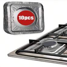 10 件铝箔燃气灶防油罩，方形耐高温燃气灶防水防油罩清洁垫，适用于厨房炉灶、厨房、厨房用品、食物、烹饪、露营、度假、海滩、房间装饰、组织者、派对、旅行 - 銀色 - 查看 2