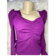 Long Sleeve Princess Ribbed Bodysuit Blogueirinha Fast Shipping - 灰色 - 查看 2