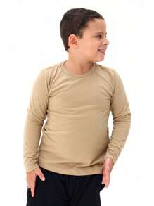Children's Long Sleeve T-Shirt For Boys Basic Cotton Neutral Colors - Lạc đà - Xem 2