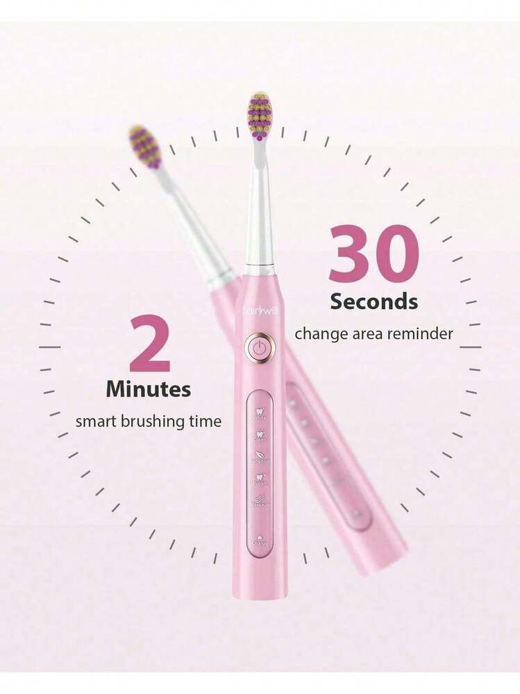 Fairywill Electric Toothbrushes For Adults USB Rechargeble Toothbrush Waterproof Toothbrush With 5 Modes Pink - Pink - View 5