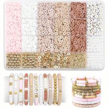 2370 件扁平聚合物粘土黑石珠手链制作套件，适合女孩、成人 - DIY 友谊手链、金珠手链、字母珠、圣诞礼物 - 彩色 - 查看 6