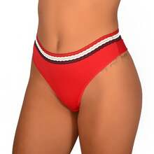 Women's Panties Double Thread Waistband Stripes Comfort Lingerie Plain - Màu xanh hải quân - Xem 2