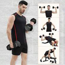 Juego de 2 mancuernas hexagonales recubiertas de goma de 10 lb, pesas de mano, conceptos básicos, entrenamiento, fitness, mancuernas hexagonales para hombres y mujeres - Negro - Ver 7