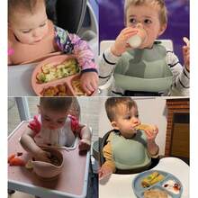 Silicone Baby Cutlery 8 Pieces Children's Cutlery Kit With Suction Cup Straw Spoon Bib Fork - Hồng - Xem 3