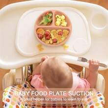 Silicone Baby Cutlery 8 Pieces Children's Cutlery Kit With Suction Cup Straw Spoon Bib Fork - Hồng - Xem 6