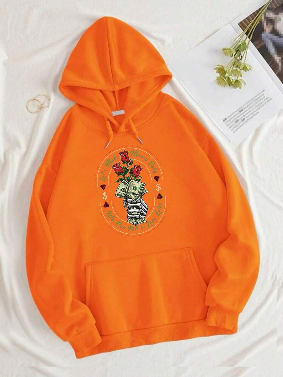 Cold Blouse Unisex Women's And Men's Sweatshirt Hooded Coat Cotton Moleton WITH PRINT - 橘色 - 查看 1