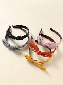 5pcs/Set Cute Flower Pattern Headbands, Bowknot Headbands With Serrated Simple Bow Design