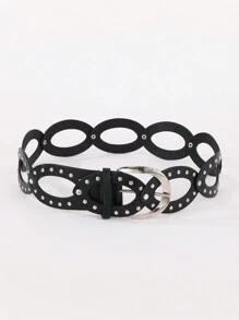 Hershine 1 pezzo Cintura stile country western nero vintage con fibbia ovale cava e rivetti, accessorio per abiti adatto all'uso quotidiano - nero - Visualizzare 3