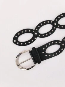 Hershine 1 pezzo Cintura stile country western nero vintage con fibbia ovale cava e rivetti, accessorio per abiti adatto all'uso quotidiano - nero - Visualizzare 4