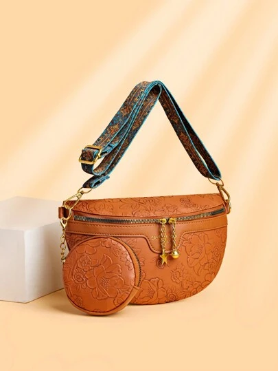 حقيبة خصر وصدر بطراز بانك عصري، سعة كبيرة، حقيبة متقاطعة الجسم، حقيبة صدر بنمط زهري رجعي