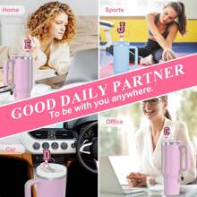 1 件硅胶杯吸管盖，首字母吸管盖，吸管盖 10 毫米/0.4 英寸防尘可重复使用吸管头盖，适用于 40 和 30 盎司玻璃杯、厨房、圣诞礼物、学校用品 - 粉色 - 查看 2