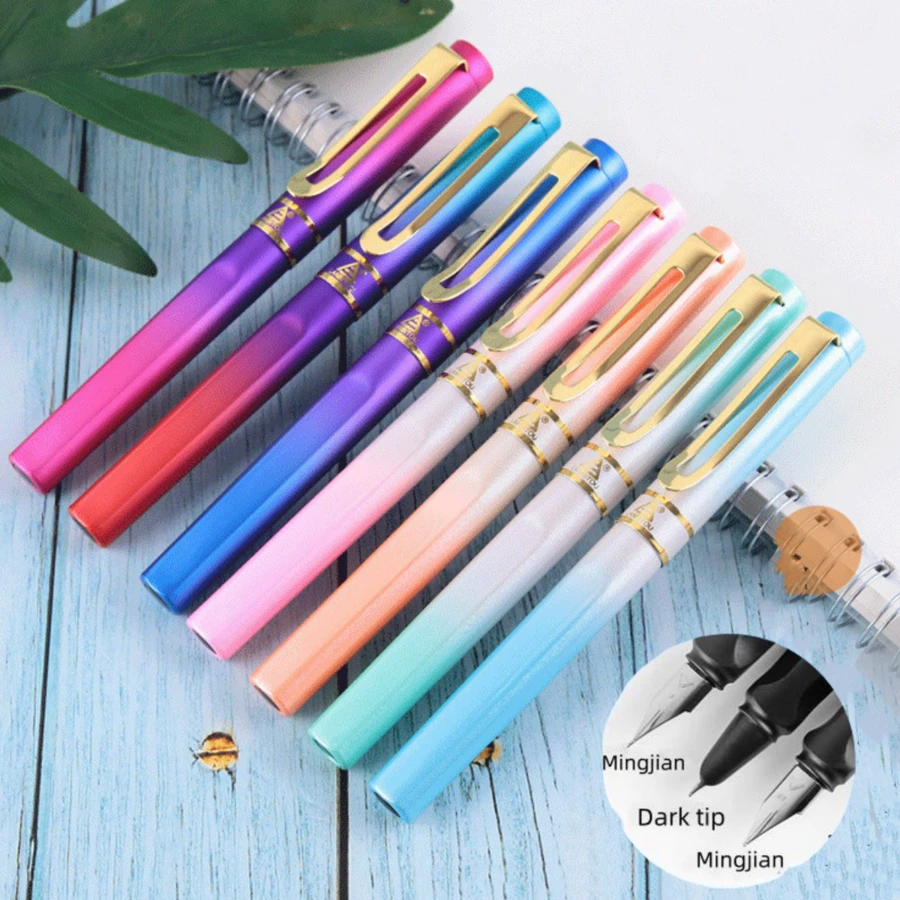 Colorful Multi-Color Orthopedic Holiday Gift School Student Steel Fountain Pen For Daily Business Office Writing Calligraphy Practice, Ink Absorbing/3.4mm Nib Dual Tip 0.5mm/0.38mm - Multicolor - View 1