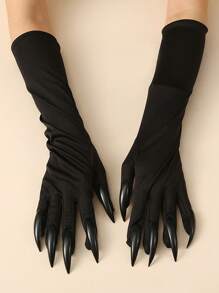 1 Pair Extra Long Nail Effect Halloween Gloves, Halloween Party Hand Decor, Stage Performance Prop, Funny Gloves, Role Play Accessory - A - View 1