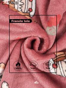 Pijama de Tela Polar para Mujer Estampada, para Otoño e Invierno, Térmico con Camiseta de Cuello Redondo de Manga Larga y Pantalones,Pijamas de Felpa - Rojo - Ver 7