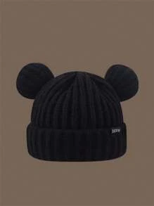 1 pezzo Berretto lavorato a maglia nero invernale unisex, cappello morbido a forma di orso, cuffia calda con protezione per le orecchie adatta per teste grandi e carina - Multicolore - Visualizzare 13