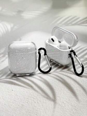 1 pieza Estuche protector transparente brillante para auriculares con gancho de mosquetón, compatible con Apple 1/2, Pro, 3, Pro2 y auriculares Bluetooth