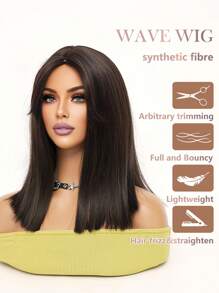 16-calowa ciemnobrązowa peruka damska długa prosta peruka typu bob długość peleryny brązowy naturalny wygląd syntetyczne włosy odporne na ciepło modna damska peruka dziewczęca codzienna szkolna impreza strój do cosplayu prosta swobodna ulica peruka odporna na ciepło - Dark Brown - Zobacz 6