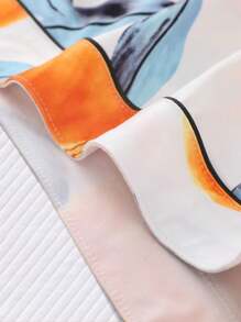 2pcs Fruit Peach Print Lounge Wear Set For Women, Comfortable Collared Short Sleeve Top And Loose Shorts, Beautiful Stylish Sleepwear And Homewear For Spring & Summer, Holidays, Parties, Casual All Season Outdoor And Indoor - Orange - View 8