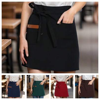 1pc Kitchen Canvas Waterproof Apron, Waitress/Cooking Apron With Reinforced Seams, Waterproof Waist Ties, Half-Body Apron