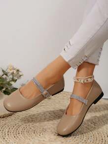 Zapatos planos de tipo Mary Jane plateados para mujer, nuevos llegados de verano 2024 mocasines con tachuelas de cristal