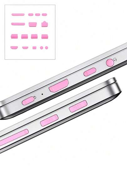 16pcs Pink Silicone Dust Plug Set For Laptop, USB, Ethernet, Audio Ports - Universal Fit