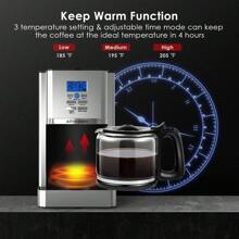 Stainless Steel 12-Cup Drip Coffee Maker, Programmable Self-Cleaning Coffee Maker, Simple To Operate And Clean