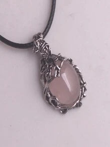 1入裝天然水晶石珠，復古葉子藤蔓線圈合金掛墜項鏈，治療能量波希米亞風格飾品