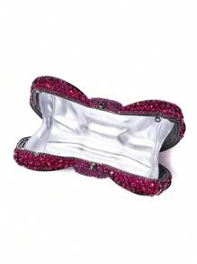 Handmade Rhinestone Embellished Bow Clutch Bag For Women, Suitable For Party And Daily Matching, Not For Smartphone Valentines - Maroon - View 5