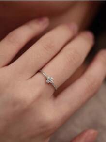 1 pieza Anillo de trébol de 4 hojas de plata esterlina S925 con baño de oro de 18k y circonita, anillo pequeño y delicado, diseño único de moda, de alta calidad, versátil, excelente regalo para festivales