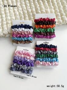 24pcs/Set Solid Color Cute Polyester Fiber (Polyester) Party Casual Simple Basic Hair Ties, Ponytail Holders, Elastic Hair Bands, Hair Accessories Combo For Men And Women, All Seasons
