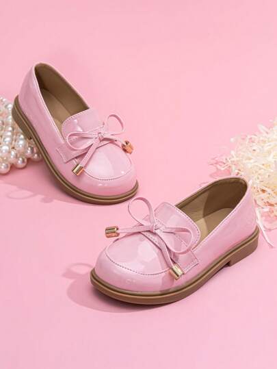 1 Pair Cute Comfortable Casual Versatile Round Toe Bow Design Flat Shoes For Girls, Suitable For All Seasons
