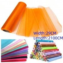 1 件白色欧根纱面料桌面装饰中心装饰品，节日派对装饰，沙特国庆节，婚礼欧根纱蝴蝶结椅背装饰，背景装饰，DIY 楼梯花环，尺寸：29 厘米宽，2100 厘米总长，万圣节装饰，家居装饰万圣节派对 - 彩色 - 查看 29