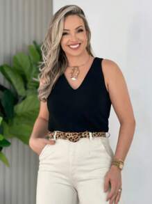 Duna Social Women's Tank Top Wide Strap Duna Tendência Fabric - 黑色 - 查看 2