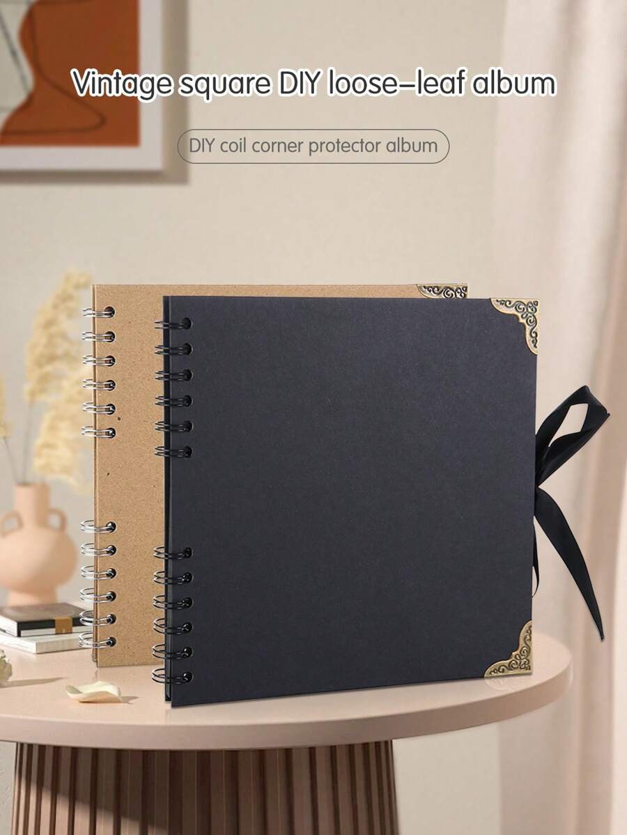 1pc 2024 New Popular 8-Inch DIY Photo Album, Vintage Corner Album, Creative Coil Scrapbook, Handmade Gift Album, Super Thick 30-Page Album To Record Memories, Vintage Couple Handmade Family Photo Album, Blank Loose-Leaf Kraft Paper Sketchbook,Back To School,School Supplies