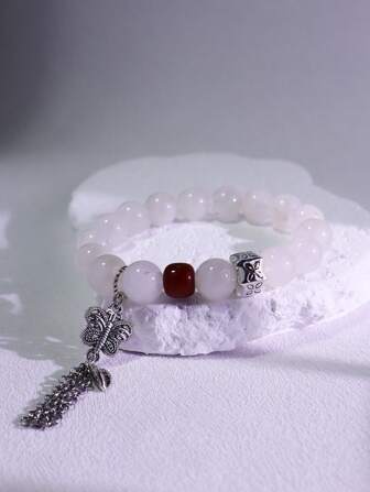 1 Pc Fashionable Natural Crystal White Moonlight Bracelet, Suitable For Gift Giving, Including Gift Boxes And Jewelry Storage Bags