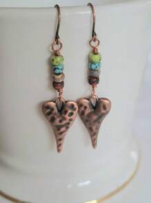 2 piezas Pendientes geométricos retro bohemios con cuentas de metal y piedras naturales multicolor para mujeres, fiestas, uso diario, regalo