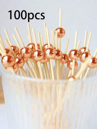 200pcs/100pcs 12cm一次性竹制水果珍珠串，适用于KTV，酒吧，甜品小吃水果串，烧烤串