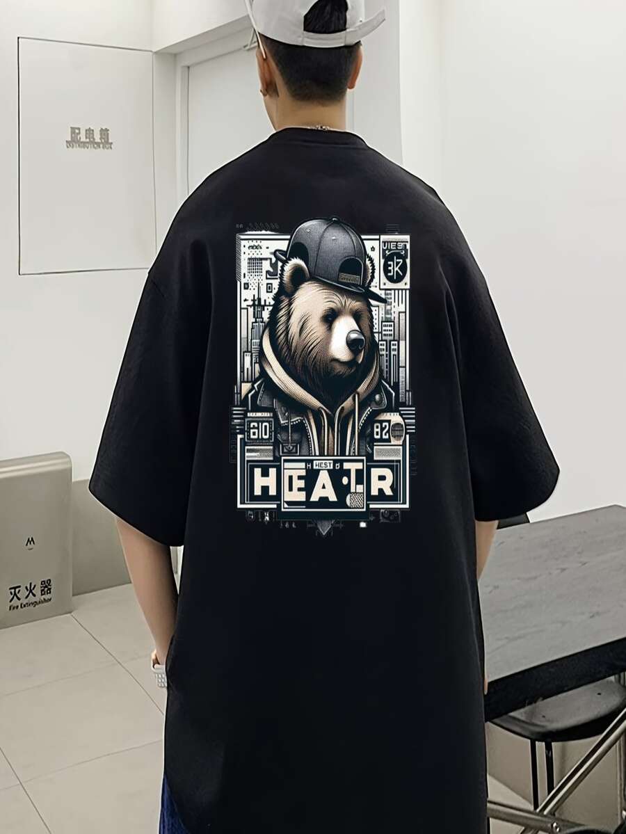 Oversize T-Shirt Exclusive Drip Bear T-Shirt Oversized Premium 100% Cotton Shirt - 黑色 - 查看 1