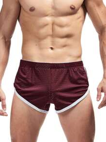 Boyfriend Style Men Split Side Short Shorts Sexy 3" Inseam Breathable Mesh Booty Shorts Ranger Panties With Liner - Burgundy - View 1
