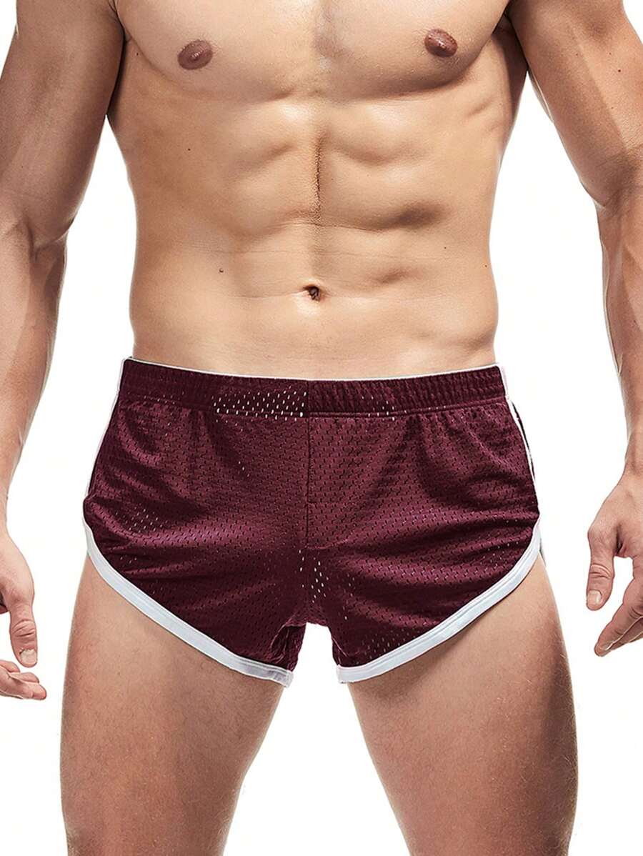 Boyfriend Style Men Split Side Short Shorts Sexy 3" Inseam Breathable Mesh Booty Shorts Ranger Panties With Liner - Burgundy - View 1
