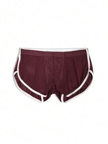 Boyfriend Style Men Split Side Short Shorts Sexy 3" Inseam Breathable Mesh Booty Shorts Ranger Panties With Liner - Burgundy - View 4